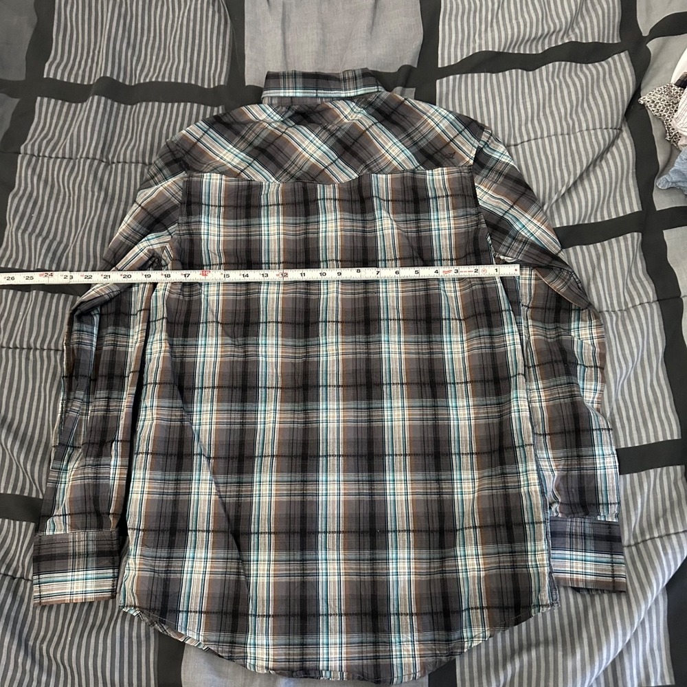 Coastal Shirt Mens Small Blue Gray Plaid Western Pearl Snap Long Sleeve Cotton - Picture 5 of 5